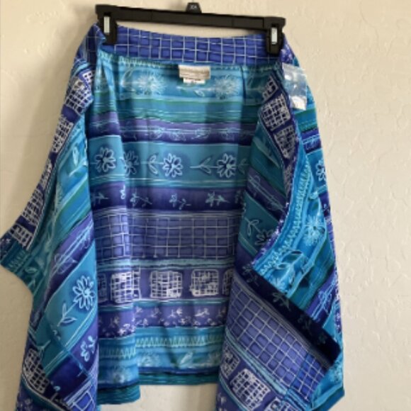 Coldwater Creek Wrap Skirt Womens 14 Blue Teal Striped Knee Length Waist 32 - Picture 4 of 12